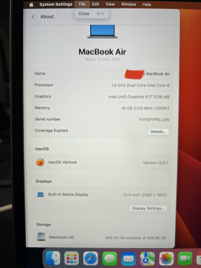 MacBook Air 2018 (16 RAM, 512GB SSD)